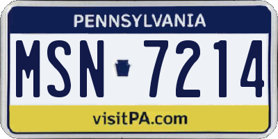 PA license plate MSN7214