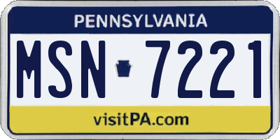 PA license plate MSN7221