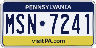 PA license plate MSN7241