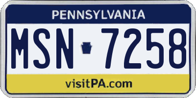 PA license plate MSN7258