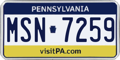 PA license plate MSN7259