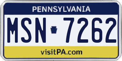 PA license plate MSN7262
