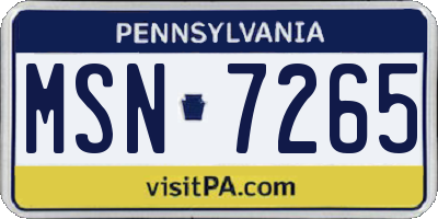 PA license plate MSN7265