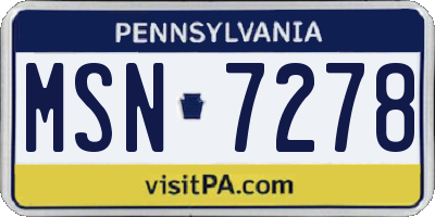 PA license plate MSN7278