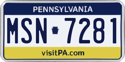 PA license plate MSN7281