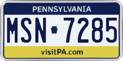 PA license plate MSN7285