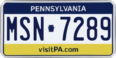 PA license plate MSN7289