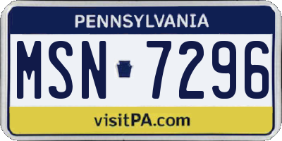 PA license plate MSN7296