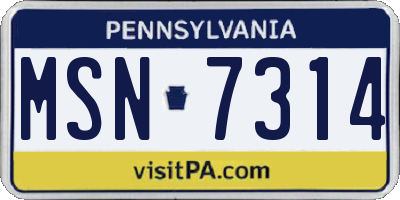 PA license plate MSN7314