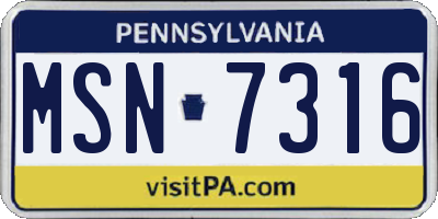 PA license plate MSN7316