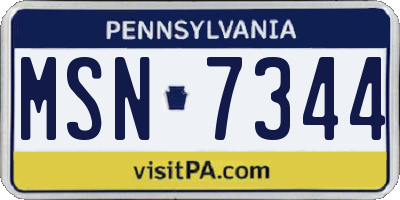 PA license plate MSN7344