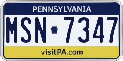 PA license plate MSN7347