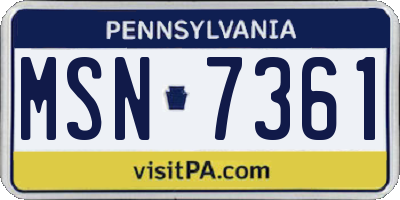 PA license plate MSN7361