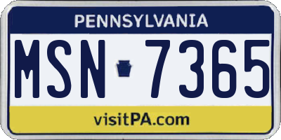 PA license plate MSN7365