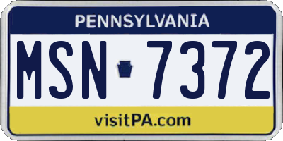 PA license plate MSN7372