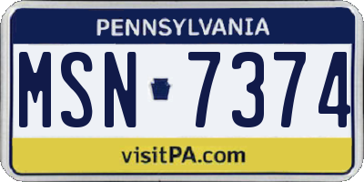 PA license plate MSN7374