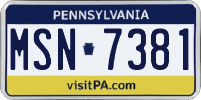 PA license plate MSN7381