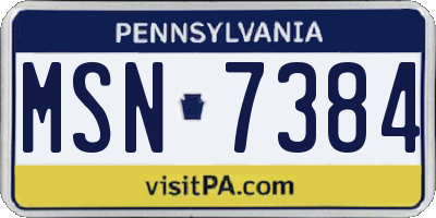 PA license plate MSN7384