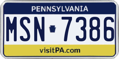 PA license plate MSN7386