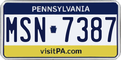 PA license plate MSN7387