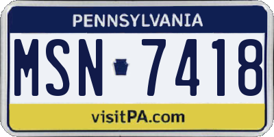 PA license plate MSN7418