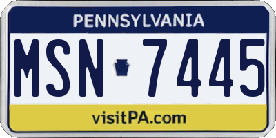 PA license plate MSN7445
