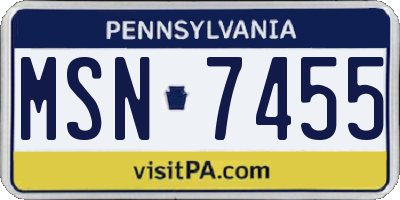 PA license plate MSN7455