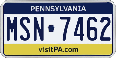 PA license plate MSN7462