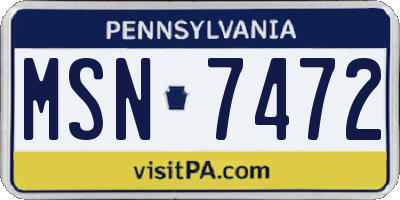 PA license plate MSN7472