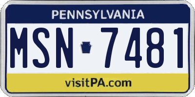 PA license plate MSN7481