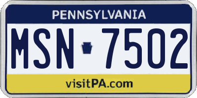 PA license plate MSN7502
