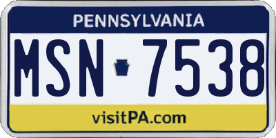 PA license plate MSN7538
