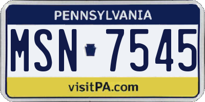 PA license plate MSN7545