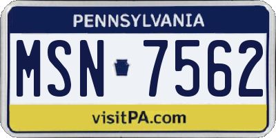 PA license plate MSN7562