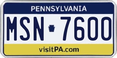 PA license plate MSN7600