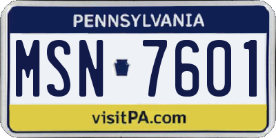 PA license plate MSN7601