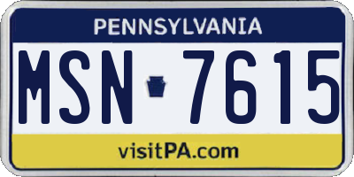 PA license plate MSN7615