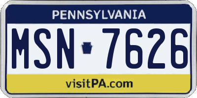 PA license plate MSN7626