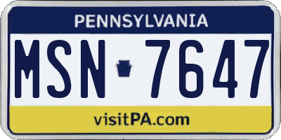 PA license plate MSN7647