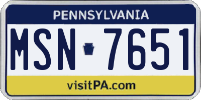 PA license plate MSN7651