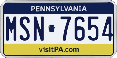 PA license plate MSN7654