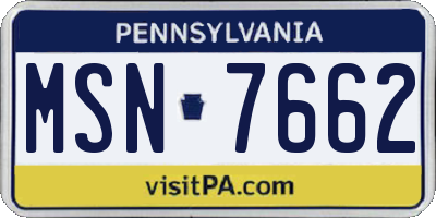 PA license plate MSN7662