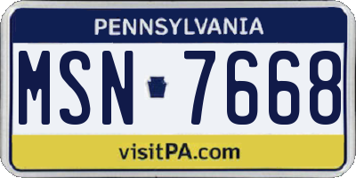 PA license plate MSN7668