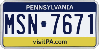 PA license plate MSN7671