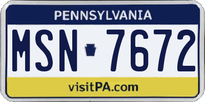 PA license plate MSN7672