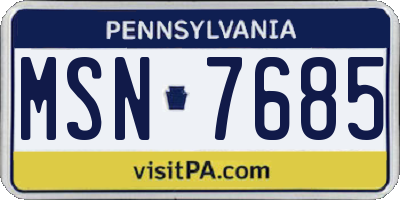 PA license plate MSN7685