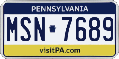PA license plate MSN7689