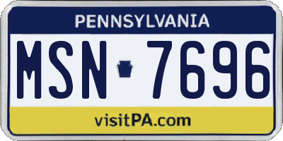PA license plate MSN7696