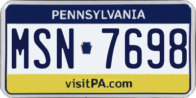 PA license plate MSN7698