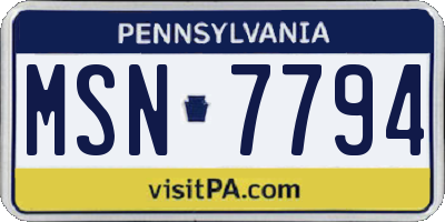 PA license plate MSN7794